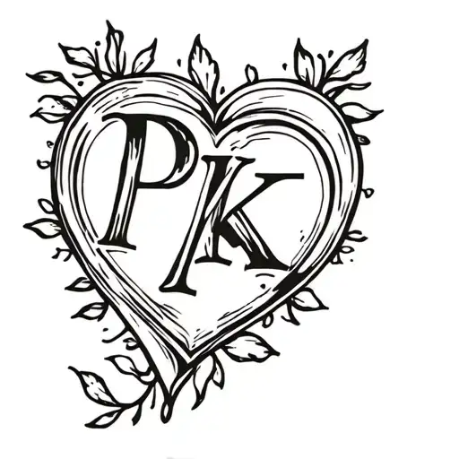 heart with initials p k name letter tattoo tattoo design idea