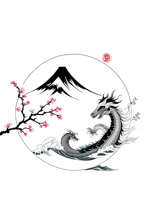 Japanese style with Mt Fuji, the moon, a dragon horse which is theirs, a cherry branch and maybe a koi or wave tattoo design idea