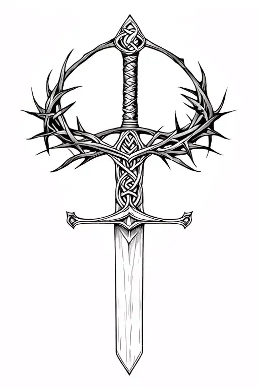 celtic, crown of thorns, sword tattoo design idea