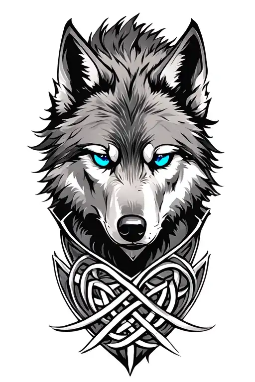 wolf with blue eyes on armor tattoo design featuring Celtic trinity knot  tattoo design idea