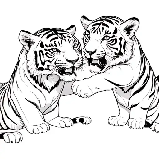 two tiger cubs fighting tattoo design idea