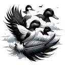 A duck feather with clouds around the feather with ducks in the clouds  tattoo design idea
