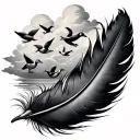 A duck feather with clouds around the feather with ducks in the clouds  tattoo design idea