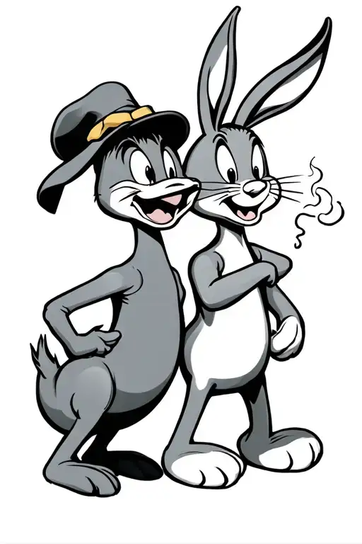 Daffy duck and bugs bunny leaning shoulder to shoulder smoking joints. tattoo design idea