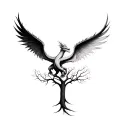 dragon intertwined with phoenix rising from tree of life  tattoo design idea