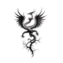 dragon intertwined with phoenix rising from tree of life  tattoo design idea