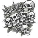 foot sleeve with skulls and guns and marijuana tattoo design idea