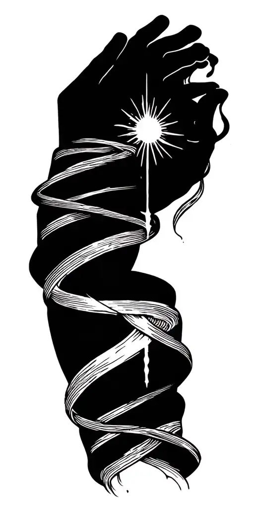 dark path that starts at the wrist and winds and wraps around the arm and ends at the shoulder with a light at the end tattoo design idea
