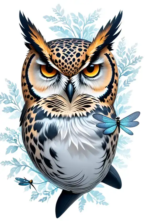 dolphin, owl, snow leopard, dragonfly, tattoo design idea