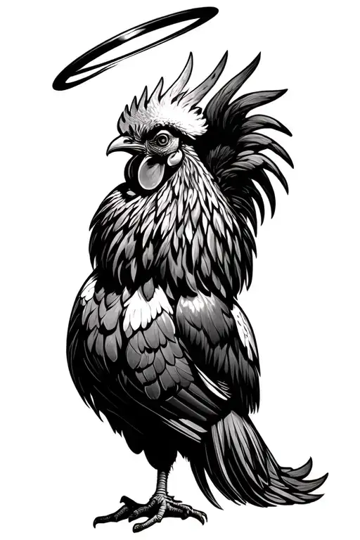fighting rooster with halo tattoo design idea