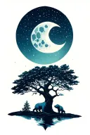 men half sleeve tree bear moon tattoo design idea