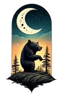 men half sleeve tree bear moon tattoo design idea