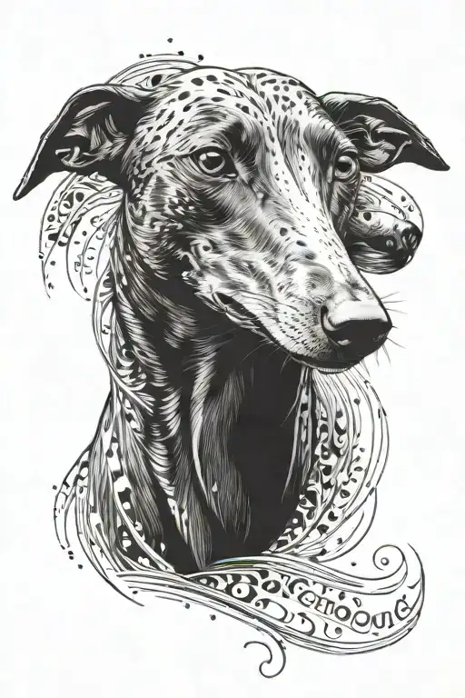 black greyhound with white speckles named Pablo  tattoo design idea