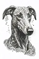 black greyhound with white speckles named Pablo  tattoo design idea