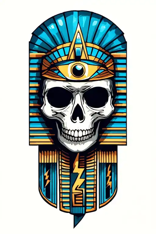 A Fusion Of Egyptian Symbolism, Featuring skull and All Seeing Eye and lightning bolt and rume tattoo design idea