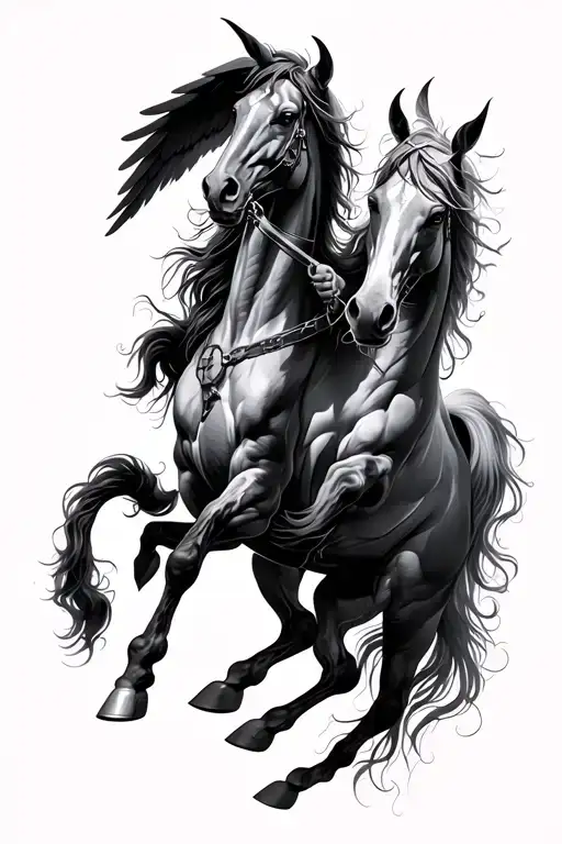 angel and demon horse fighting  tattoo design idea