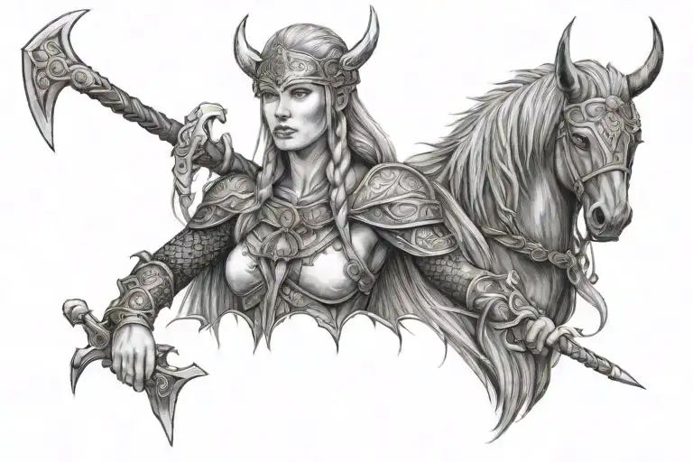 freya norse goddes with runas viking tattoo design idea