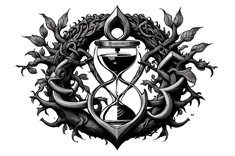 tree of life, hourglass, and celtic anchor all intertwined symmetrical  tattoo design idea