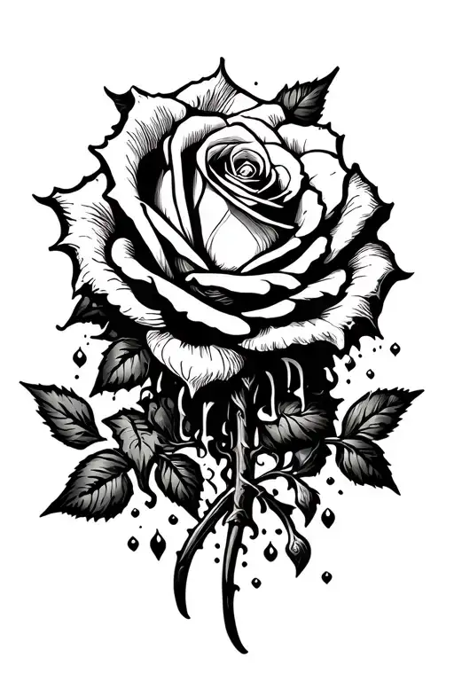 flat res rose with thors coming out the side on a hand  tattoo design idea