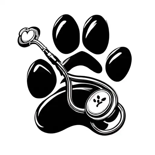 A stylized blackwork tattoo of a nurse's stethoscope intertwined with a paw print, symbolizing the client's love for both nursing and pets tattoo design idea