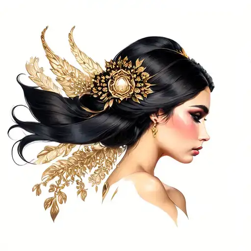 A sexy and Glamorous and straight hair Virgo goddess. tattoo design idea