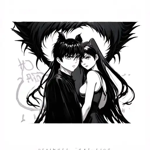 Makoto Kino from Sailor Moon in front of Ryuk from DeathNote tattoo design idea