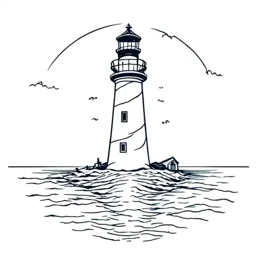 Lighthouse near ocean background tattoo design idea