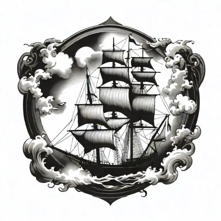 boat 18th century tattoo design idea