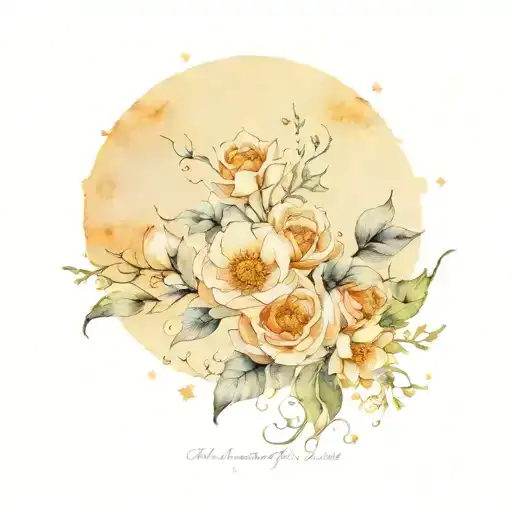 witchy moon and flowers tattoo design idea