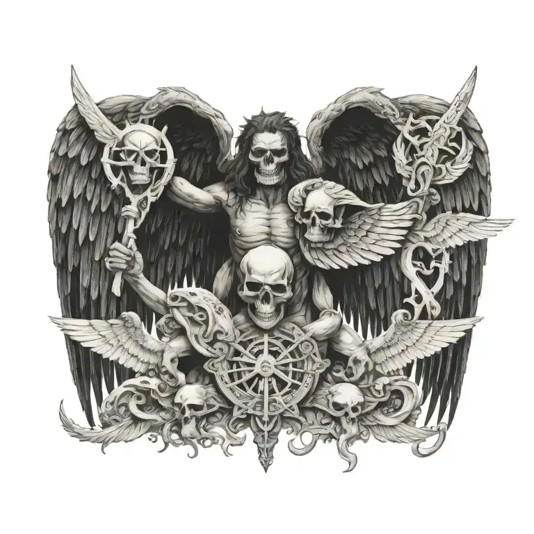 death angel love family strength courage bravery honor demon tattoo design idea