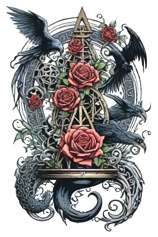 roses dragon coil waterfall flowing pyramid big tree crows moon yinyang hourglass whale wheel chair eyeball tattoo design idea