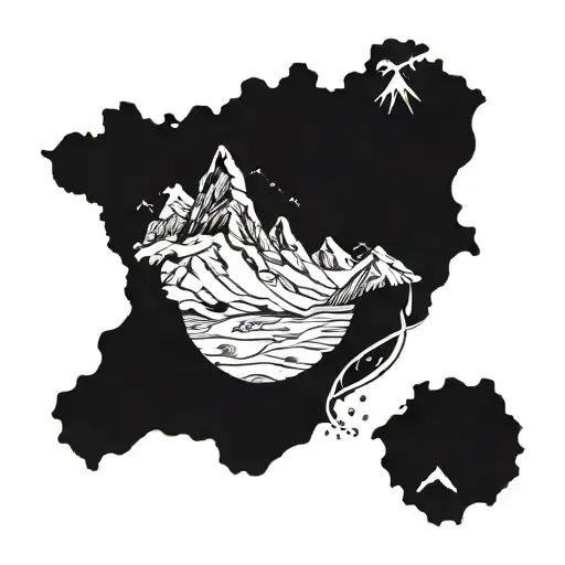 geometric matterhorn mountain with a winding river running through it tattoo design idea