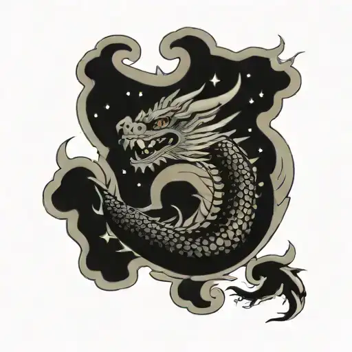 dragon on sky full of stars tattoo design idea