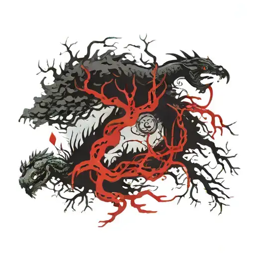world tree intertwined with jormungandr tattoo design idea