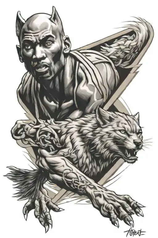 Kobe Bryant Logo and Shinobi with a Wolf blue eyes tattoo design idea