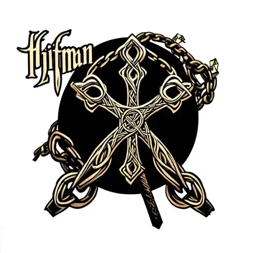 The inscription "Hitman Pride" and the Celtic Cross with a chain tattoo design idea