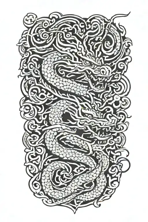Korean dragon and flourish tattoo design idea