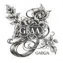 A minimalist tattoo design featuring Georgia, Kai, and Alana's names in a sleek and modern font, with each name subtly highlighted in a different shade of black and grey tattoo design idea