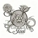 A minimalist tattoo design featuring Georgia, Kai, and Alana's names in a sleek and modern font, with each name subtly highlighted in a different shade of black and grey tattoo design idea