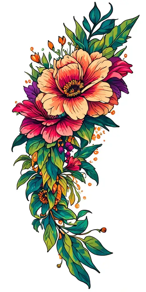 Car, flowers tattoo design idea