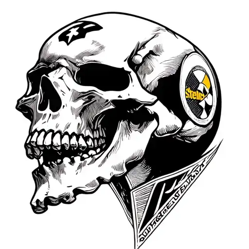 side facing skull with steelers emblem tattoo design idea