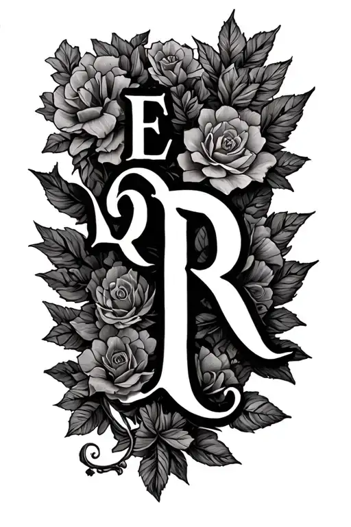 "E R N" life tre branch tattoo design idea
