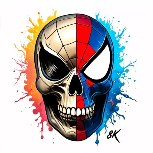 Skull was half Spider-Man face tattoo design idea