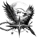 broken chain + compass + Phoenix + wolf howling at the moon tattoo design idea