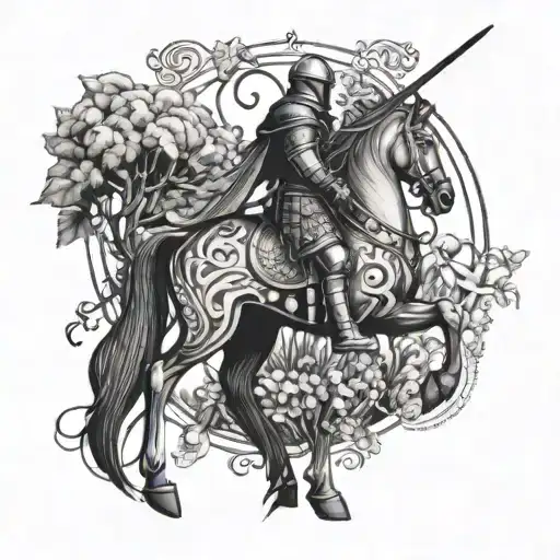 Knight on a garden dark fantasy tattoo design idea