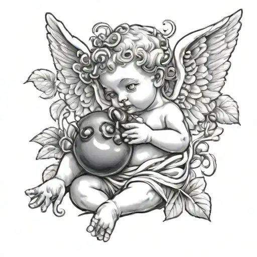 cherub angel holding a blueberry tattoo design idea