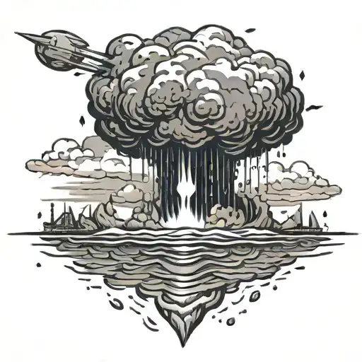 Atomic bomb exploding from ocean. Traditional black work and extremely simple for a flash tattoo tattoo design idea