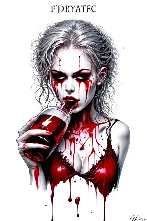 female vampire drinking blood tattoo design idea