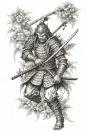 samurai warrior in a garden tattoo design idea