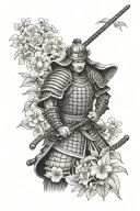 samurai warrior in a garden tattoo design idea